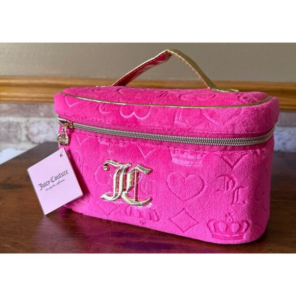 Juicy Couture Pink Velour Vanity Bag Cosmetic Case With Gold Logo - Picture 3 of 16